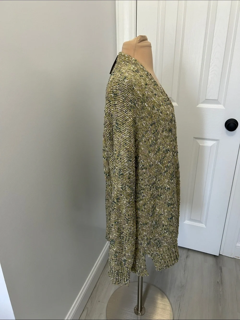 J. Jill Mixed Knit Open Cardigan Sweater Green